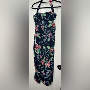 Blush Navy Floral Halter Jumpsuit with Pink & Green Print